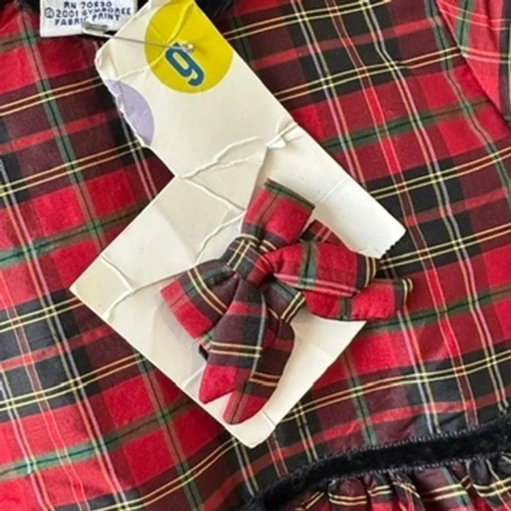 Vintage Gymboree Holiday Dress Velvet Collar Silk Blend Red Plaid‎ 2001 5T